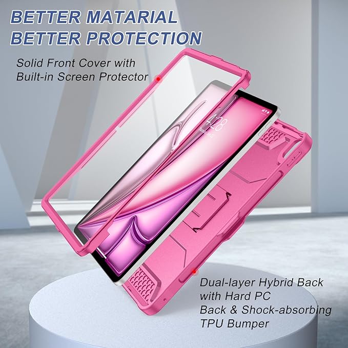 Soke Case for iPad Air 13-Inch M4 2026 M3 2025 &amp M2 2024with Built-in Screen Protector and Kickstand Rugged Full-Body Heavy Duty Protective Cover for Apple iPad Air 13 - Hot Pink