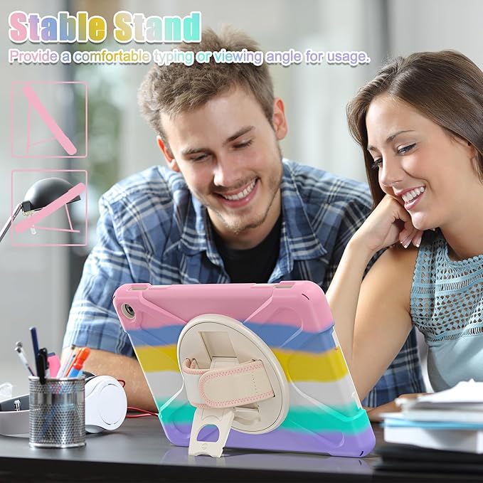 for Amazon Fire HD 10 &amp Fire HD 10 Kids Pro Tablet Case (13th Gen 2023 Release) Heavy Duty Shockproof Case with Hand/Shoulder Strap Rotating Kickstand Colourful Pink