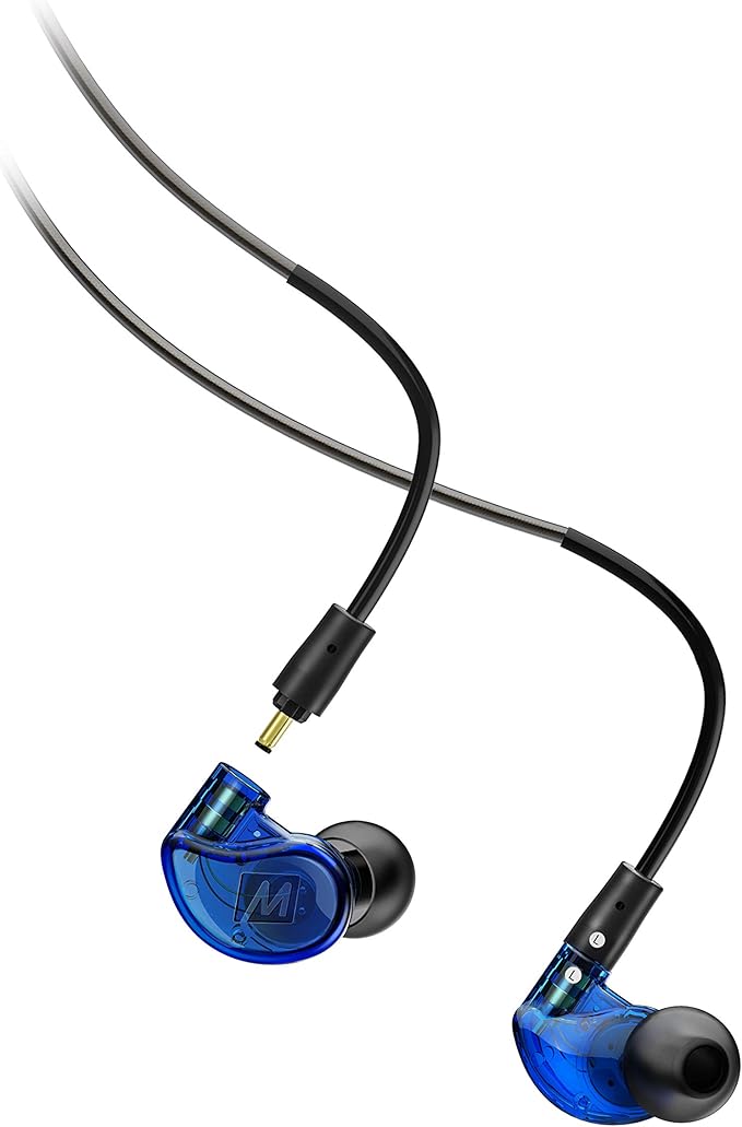 MEE audio M6 PRO In Ear Monitor Headphones for Musicians 2nd Gen Model With Upgraded Sound Memory Wire Earhooks &amp Replaceable Cables Noise Isolating Professional Earbuds 2 Cords Included (Blue
