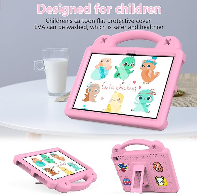 Compatible with Amazon Fire HD 8/HD 8 Plus (2020/2022)/Fire HD 8 2024 Tablet Case Kids Friendly Universal Lightweight Shockproof Protective Case with Shoulder Strap &amp Stand Handle Pink