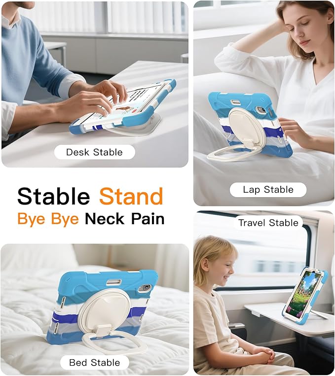 BATYUE Case for iPad Mini 7 A17 Pro 2024/iPad Mini 6 2021 8.3 Inch with Pencil Holder 360 Rotating Stand Shoulder Strap Handle Grip Shockproof Rugged Case for iPad Mini 7th/6th Gen Colourful Blue