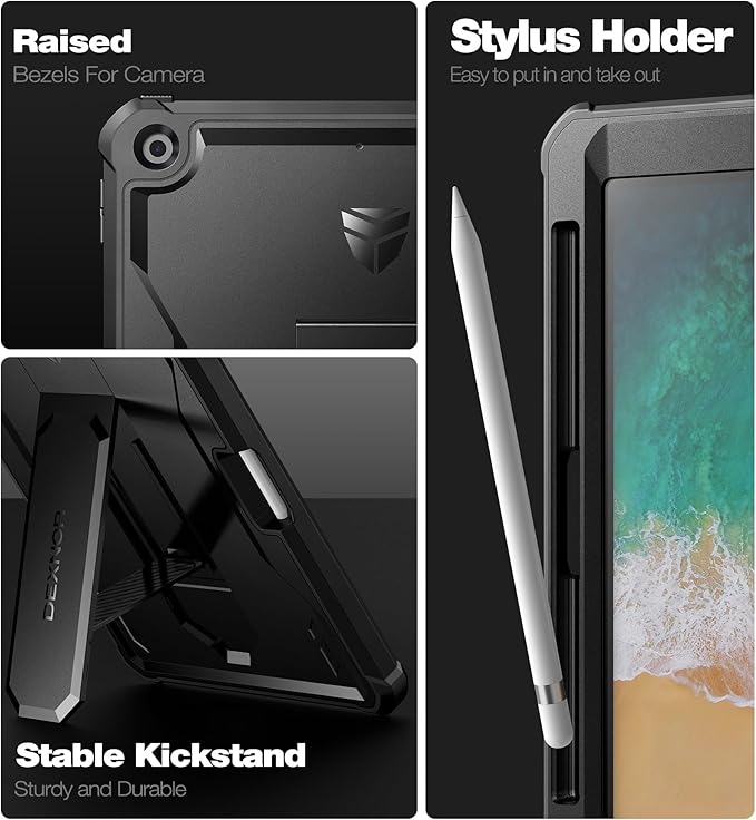 Dexnor for iPad 9.7 Inch 6th /5th Generation(2018/2017) [Built in Screen Protector &amp Kickstand] with Pen Holder Heavy Duty Shockproof Full Body Protective Cover for iPad 6th Generation Case-Black