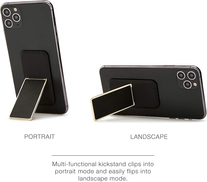 HANDL New York Black and Gold Professional Leather Collection HANDLstick Grip and Stand for Smartphone