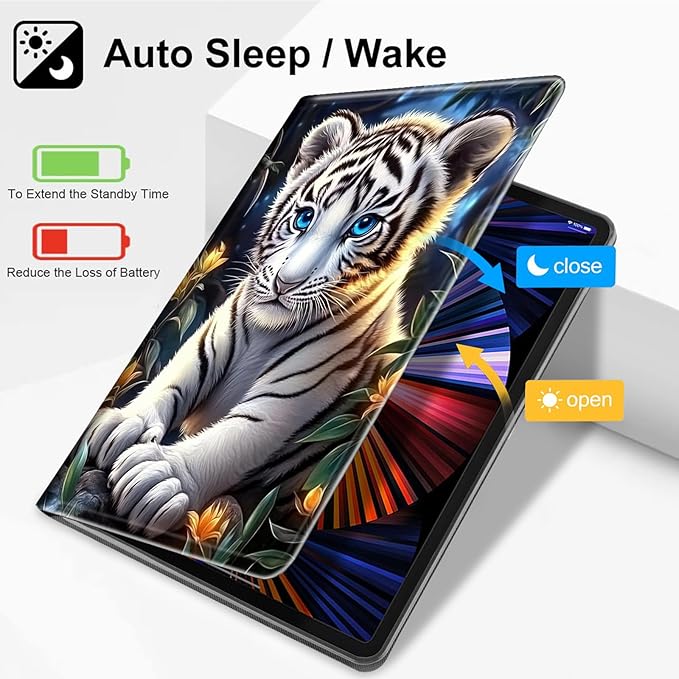 for iPad (A16) 11th Generation Case 11 2025for iPad 10th Gen Case 10.9 2022-Leather Adjustable Stand Smart Cover with S Pen Holder &amp Auto Wake/SleepCute White Tiger