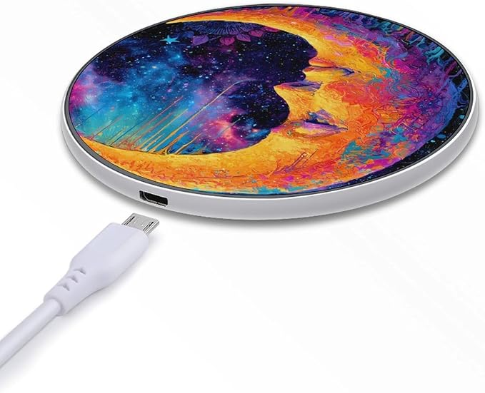 Psychedelic Moon Cosmic Stars Dripping Fast Portable Charger 10W Funny Graphic Phone Charging Pad with USB Cable