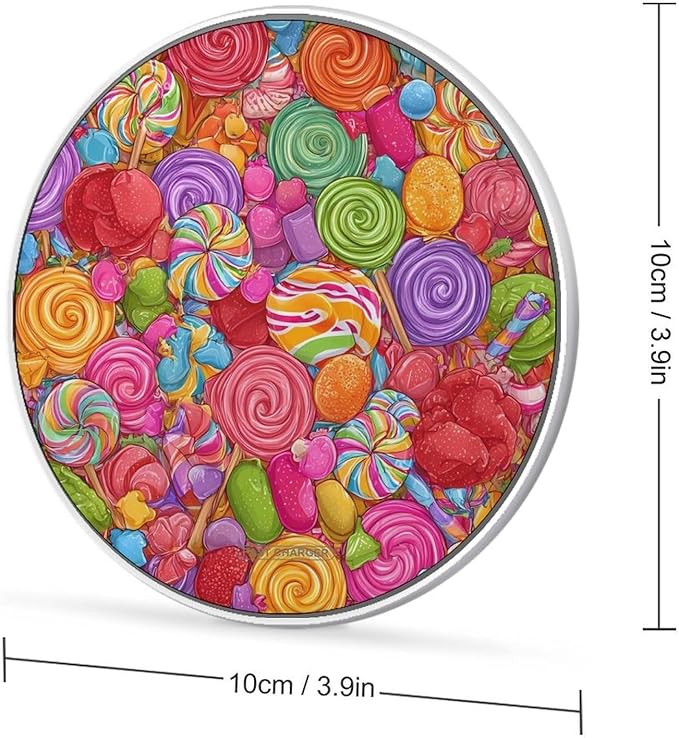 Candy Lollipops Snacks Fast Portable Charger 10W Funny Graphic Phone Charging Pad with USB Cable
