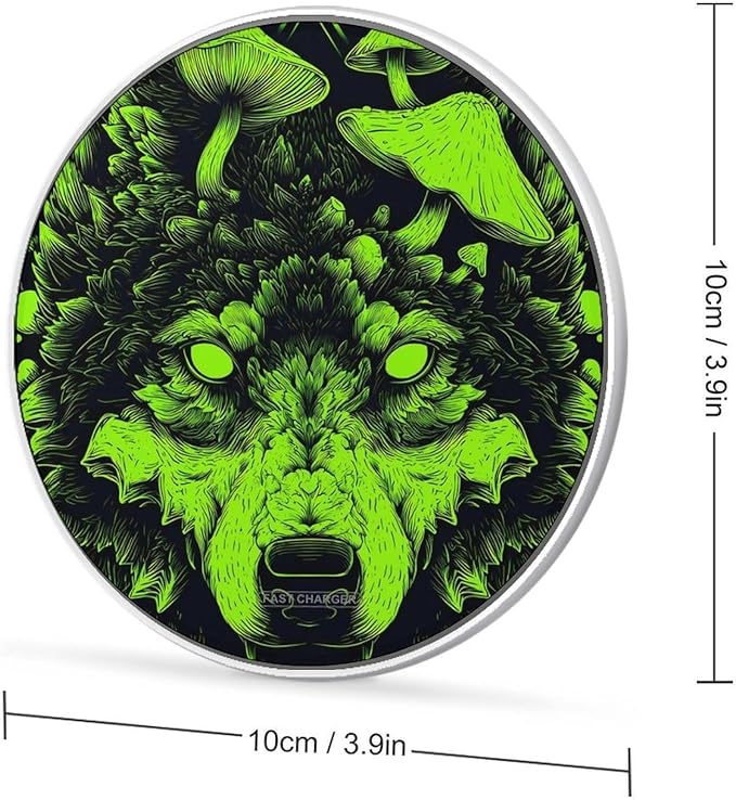 Wolf Glowing Neon Mushrooms Phone Charger Magnetic Charging Pad Anti-Slip with USB Cable