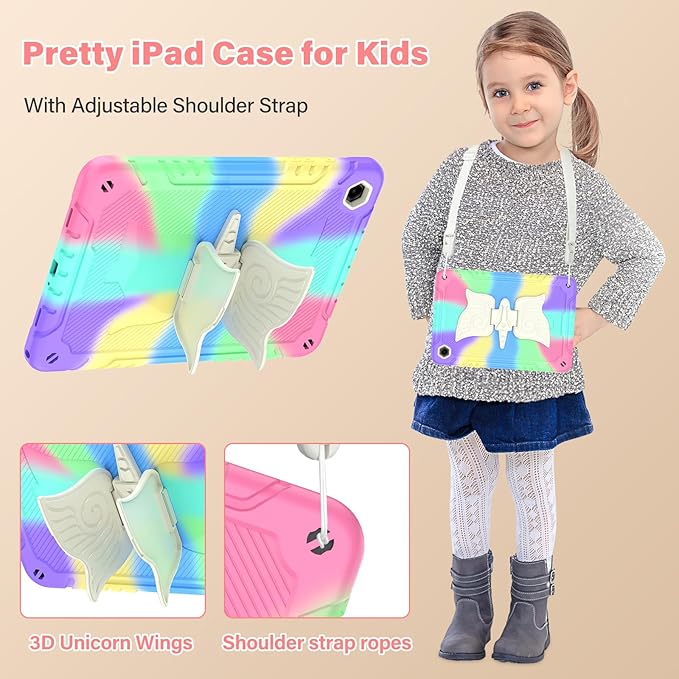 Case for Samsung Galaxy Tab A11+ Plus/ A9+ 11 inch 2025/2023 with Screen ProtectorUnicorn Stand Shoulder StrapShockproof for Galaxy Tab A11 Plus/A9 Plus Tablet Case Kids Girls (Colourful)