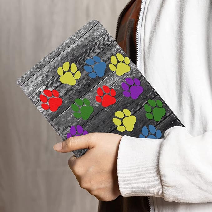 Colorful Dog Paw Print on Wooden Board