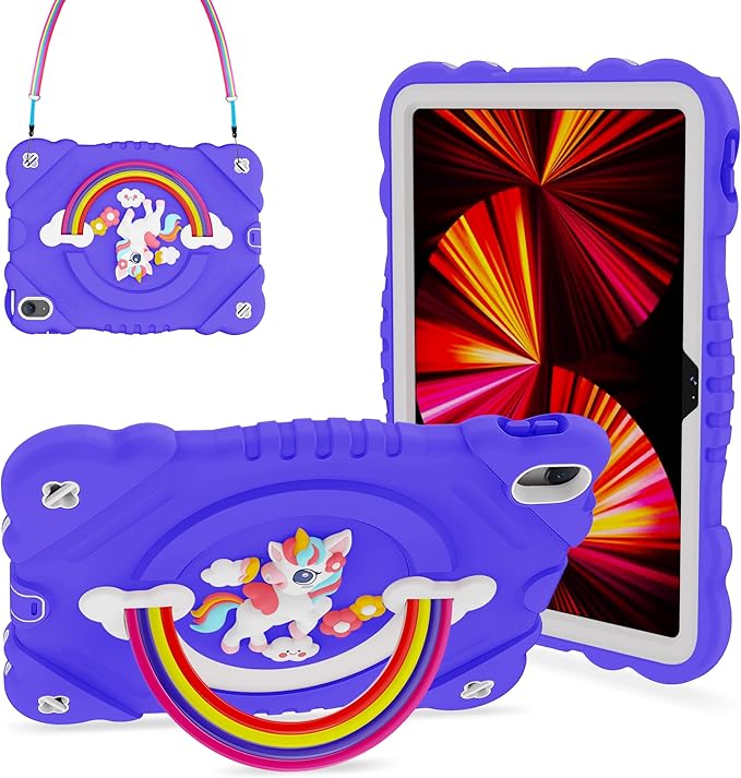 XZC Case for iPad (A16) 11th Generation 11 Inch 2025/ iPad 10th Generation 10.9 Inch 2022 Unicorn Heavy Duty Shockproof Rugged Cover with Built-in Stand/Strap (Purple)