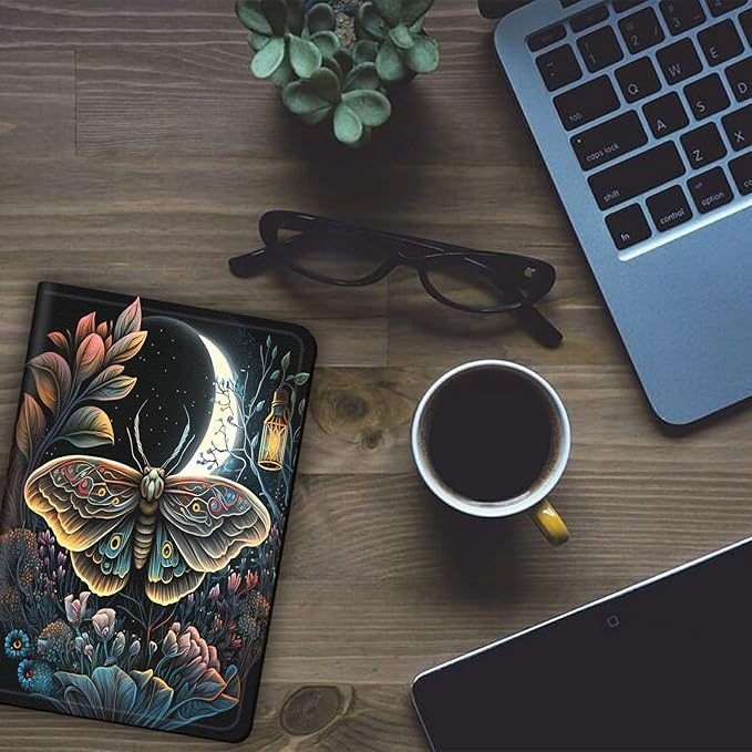 Case for 6.8 Kindle Paperwhite 11th Generation 2021 and Kindle Paperwhite Signature Edition Smart Case Adjustable Stand Protective Cover with Auto Wake/Sleep - Moth Moon Flower Floral