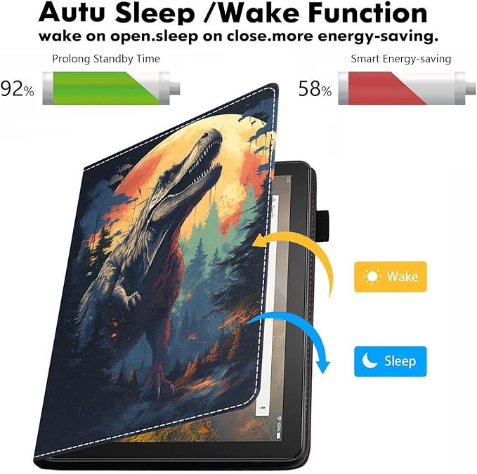 Case for All-New Amazon Kindle Fire HD 10 &amp 10 Plus Tablet 10.1 (13th/11th Generation 2023/2021 Release) - PU Leather Folio Case with Smart Auto Wake/Sleep Dinosaur