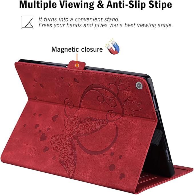 Case for Fire HD 10 Tablet 9th/7th/5th Generation 2019/2017/2015 Release Multiple Angles Viewing Stand Cover Soft TPU Back Cover with Pen Holder and Auto Wake/Sleep Red