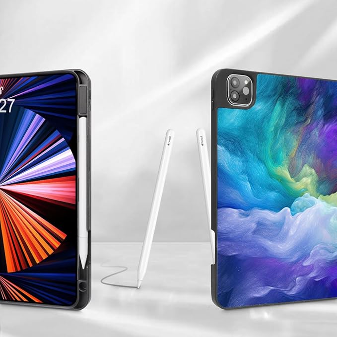 Mektron for iPad Pro M2 11-inch 4th/ 3rd/ 2nd/ 1st Gen Case 2022 2021 2020 2018 with Pencil Holder Tablet Cover with Soft TPU Back Cover for 11 inch iPad Pro Rainbow Cosmic