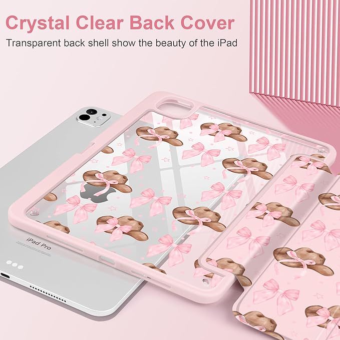 Case for iPad Pro 13 inch (M5) 2025 (M4) 2024 Release with Pencil Holder - Aesthetic Cute Preppy Design Trifold Cover with Soft TPU Bumper Clear Back Auto Sleep/Wake for Girls Women Hat