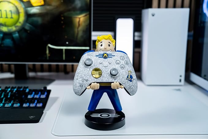 Cableguys Fallout Vault Boy Controller Holder &amp Phone Stand - Gaming Setup Accessories for Desk and Game Room Controller Stand Compatible with Xbox PlayStation &amp Most Standard Game Controlle