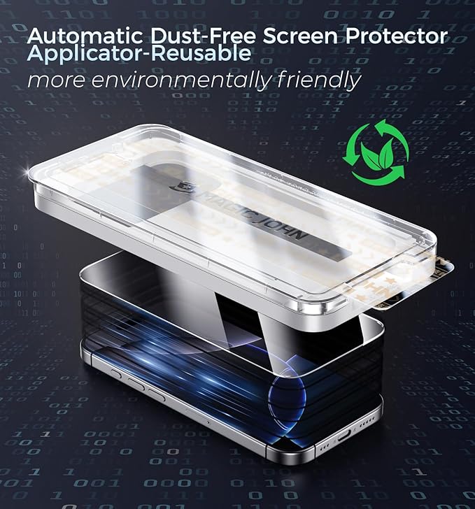 MAGIC JOHN 3rd Gen Upgraded for iPhone 16 Pro Screen Protector 6.3 Inch HD Clear Shatterproof Tempered Film Auto Dust-Elimination Bubble Free Easy Installation 2 Pack