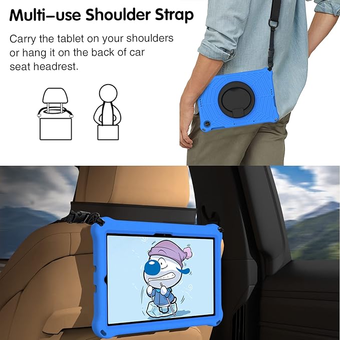 for Samsung Galaxy Tab S5e 10.5 (2019) SM-T720/T725 Tablet Case for Kids - EVA Lightweight Shockproof 360° Rotating Handle Stand Rugged Cover W Shoulder StrapBlue