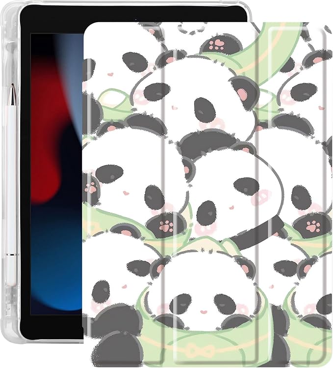 Idocolors Cute Kawaii Bamboo Panda Pad Case for 11 Inch iPad Pro 2022/2021/2020/2018 Clear TPU Trifold Stand Back Cover with Pencil Holder Auto Wake/Sleep Foldable Shockproof Protective Case