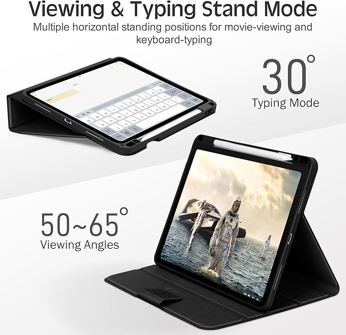 KingBlanc for iPad Air 11-inch Case M4 2026/M3 2025/M2 2024 iPad Air 5th/4th Generation (2022/2020 10.9) with Pencil Holder Vegan Leather Stand Cover Auto Sleep Wake Viewing/Typing Angle Black