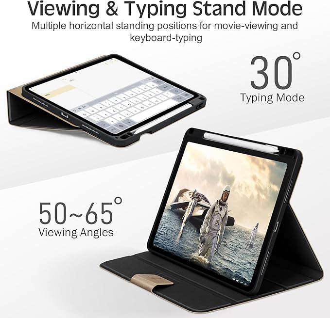 KingBlanc Case for iPad Air 13-inch M4/M3/M2 (2026/2025/2024) with Pencil Holder Vegan Leather Cover Auto Wake/Sleep Multi-Angle Stand for Viewing &amp Drawing Pencil Pro &amp USB-C Compatible
