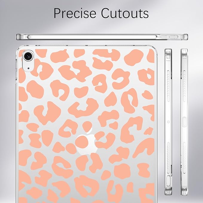 for iPad Air 13 (M3) 2025/ (M2) 2024Orange Leopard Print Crystal Clear CaseSlim Lightweight Anti-Scratch Soft TPU Bumper Hard Acrylic Back Cover for Women