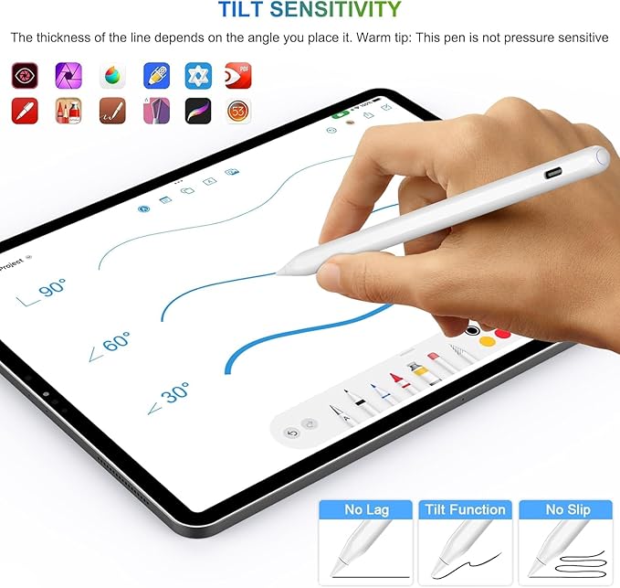 Pencil 2nd Generation for iPad: Magnetic Wireless Charging (Air 4/5 Mini 6 Pro 11/12.9 2018-2023) + USB-C Fast Charge - Stylus Pen for iPad 6-11 Pro 11/12.9 M4 M5 Air 3-5/M2/M3 Mini 5/6