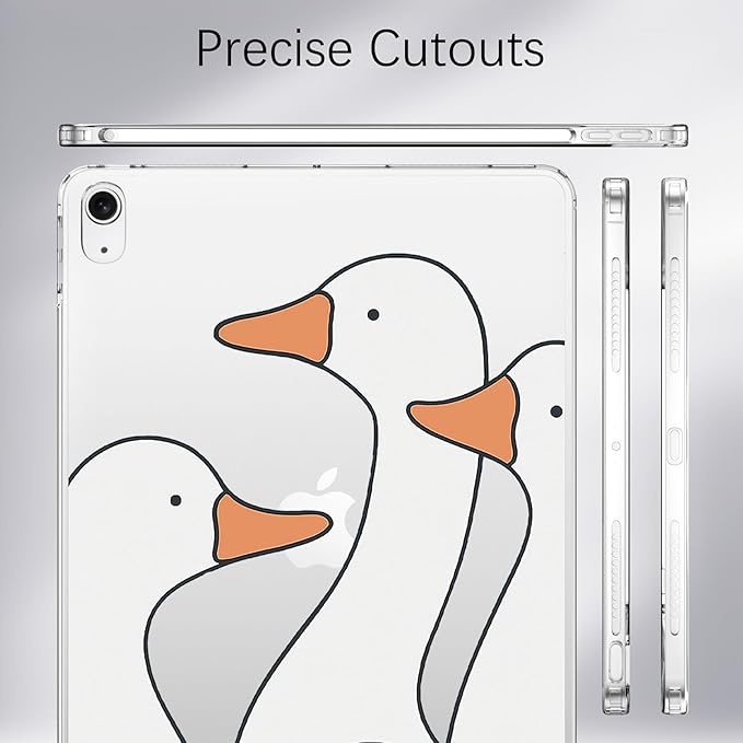 for 12.9 iPad Pro 6th/5th/4th/3rd Gen (2022/2021/2020/2018)Kawaii Duck Crystal Clear CaseSlim Lightweight Anti-Scratch Soft TPU Bumper Hard Acrylic Back Cover for Women