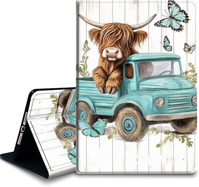 Bxgolkgd Tablet Case for 6 Kindle 11th Generation (2024/2022 Release)Shockproof Stand Cover with Heat DissipationAuto Wake/Sleep FunctionCartoon Cow Blue Truck