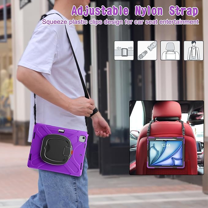 SCSVPN Case for iPad Air 13 inch M4 2026/ M3 2025/ M2 2024 &amp iPad Pro 12.9'' Case 6th/5th/4th/3rd Gen 2022 2021 2020 2018 Protective Cover with Pencil Holder Stand Handle Shoulder Strap Purpl
