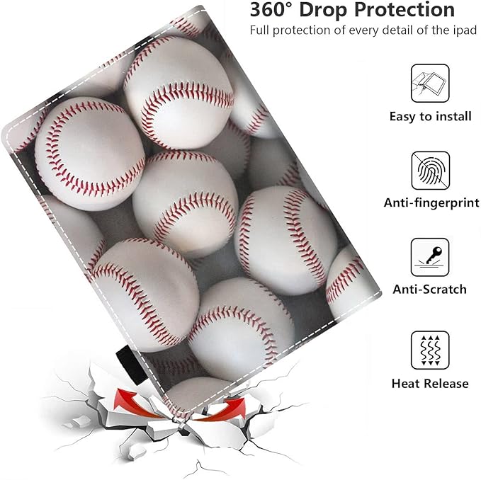Case for Amazon Kindle Fire HD 10 &amp 10 Plus Tablet 10.1 (13th/11th Generation 2023/2021 Release) - PU Leather Folio Case with Smart Auto Wake/Sleep Baseball