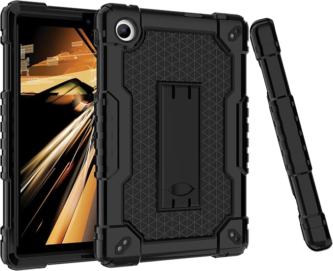 for TCL Tab 8 V/TCL AT&ampT Tab 8 SE (6048E) Tablet Case with Screen ProtectorSoft Silicone Rubber Heavy Duty Hybrid Had Back Shell Protection Build in Kickstand (Black/Black/1 PC)
