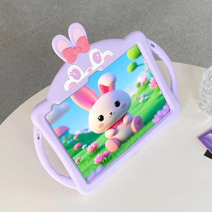 for Samsung Galaxy Tab A9 Plus 11 inch Case for Kids Girls with Adjustable Shoulder Straps Handle Wallet Rabbit Soft Silicone Tablet Cover for Tab A9+ 11'' 5g 2023 (Purple)