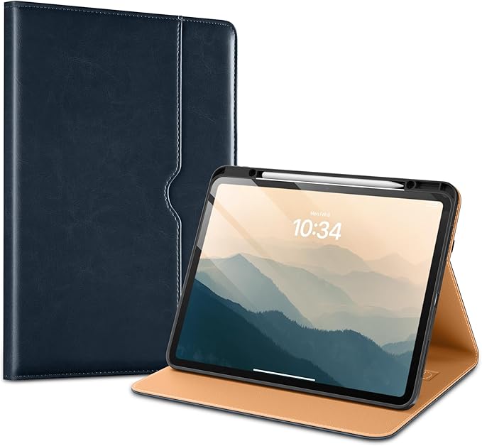 VIKESI Case for iPad Pro 13-inch M5 or M4 Released in 2025 or 2024 Leather Stand Cover with Apple Pencil Holder Auto Wake/Sleep Multiple Viewing Angles Built in Hand Strap &amp PocketBlue