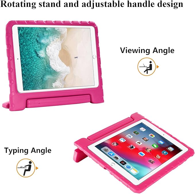 Kids Case for iPad Pro 10.5 2017 &amp iPad Air 3rd Gen 10.5 inch 2019 with Rotating Handle/Stand Soft Shockproof EVA Drop Proof Lightweight Kids Girl Boy Kickstand Protective CoverRose