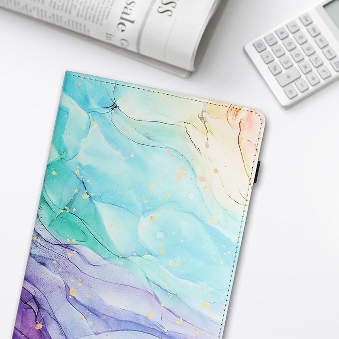 Dteck Case for Amazon Fire HD 10 and Fire HD 10 Plus (11th Generation 2021 Released) Lightweight Premium PU Leather Flip Folio Stand Wallet Case with Card Slots Stylus Loop Elastic BandMarble