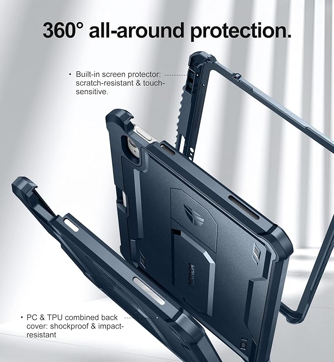 Dexnor for iPad 10th Generation Case (2022) with Built-in Screen Protector - [Pencil Holder and Kickstand] Heavy Duty Shockproof Full Body Protective Cover for iPad 10.9 Inch 10th Gen Case-Blue