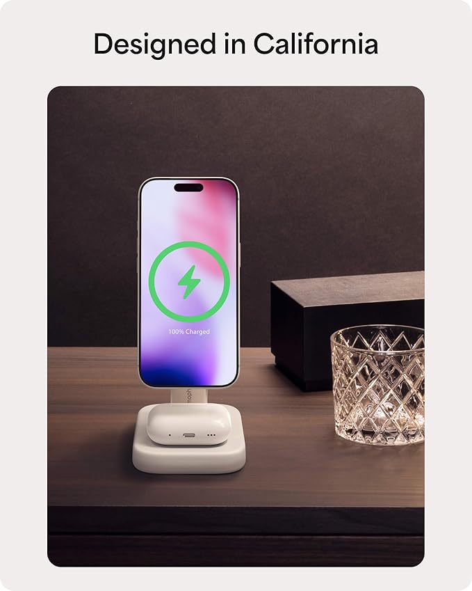 Mophie 2-in-1 Wireless Charging Stand - Qi2-Certified MagSafe Charger for iPhone &amp AirPods – Fast Charging Station with Adjustable Phone Stand &amp Cable Management – Up to 15W Power