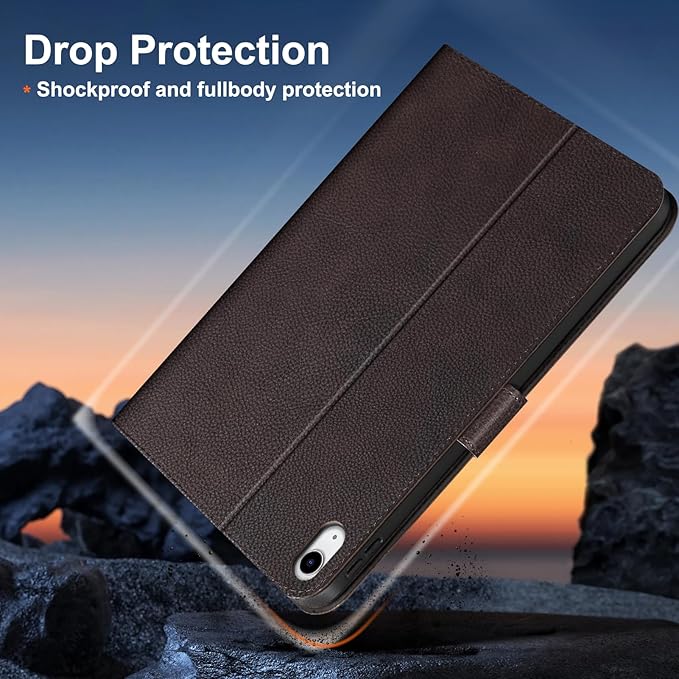 Gexmil Leather Case for iPad (A16) 11th Generation 11 Inch 2025 iPad 10th Generation 10.9 Inch 2022Protective Cover with Magnetic ClosureAuto Sleep/WakeSanded Brown