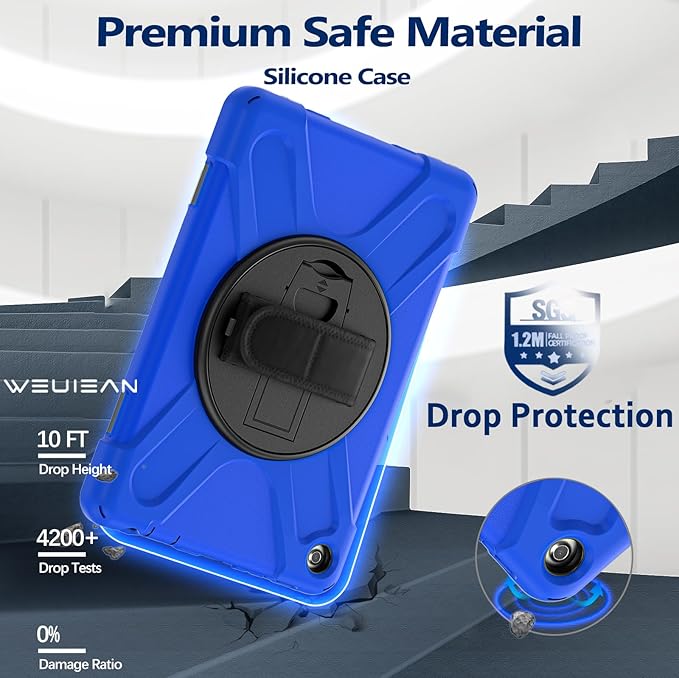 Weuiean Case for 10/10 Plus 13th Generation 10.1 2023 Military-Grade Heavy-Duty Shockproof Cover with 360° Rotating Stand Built-in Pencil Holder &amp Adjustable Hand/Shoulder Strap - Blue