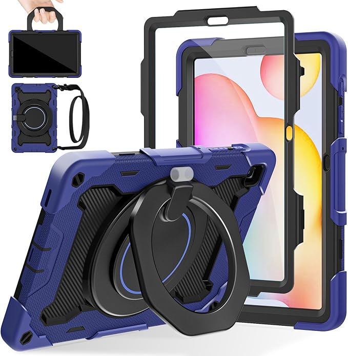 ROISKIN Case for Samsung Galaxy Tab S6 Lite 10.4’’ (2024-2020)Drop-Proof Protection Cover with 360° Rotate Stand &amp Handle &amp Screen Protector &amp Shoulder Strap &amp Kids Friendly