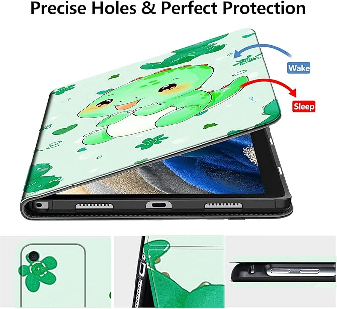 DIGTIALLL Case for Amazon Kindle Fire HD 8 Tablet (8th / 7th / 6th Generation - 2018 2017 and 2016 Release) PU Leather Smart Protective Cover with Auto Sleep/WakeCute Green Dinosaur