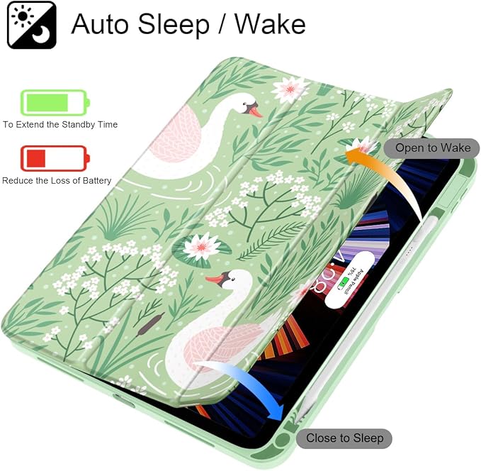 Tuiklol Case for iPad 11 inch (A16 Chip) 2025 Gen 11th / iPad 10.9 inch 2022 10th Gen Buit in Pencil Holder with Shockproof Cover Clear Transparent Back Shell Auto Wake/Sleep Goose Green