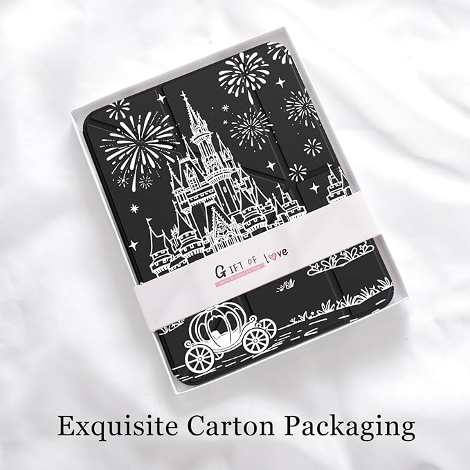 Cute White Castle for iPad (A16) 11th/10th Generation Case 11 Inch/10.9 Inch 2025/2022 with Pencil Holder Auto Sleep/Wake Black Leather Acrylic Back Detachable Cover