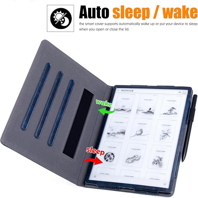 BOZHUORUI Protective Folio Case for iFLYTEK AINOTE 2 10.65-inch Paper TabletMulti-Angle Adjustable StandPremium PU Leather Sleeve Cover with Auto Sleep/Wake &amp Hand Strap (Dark Blue)