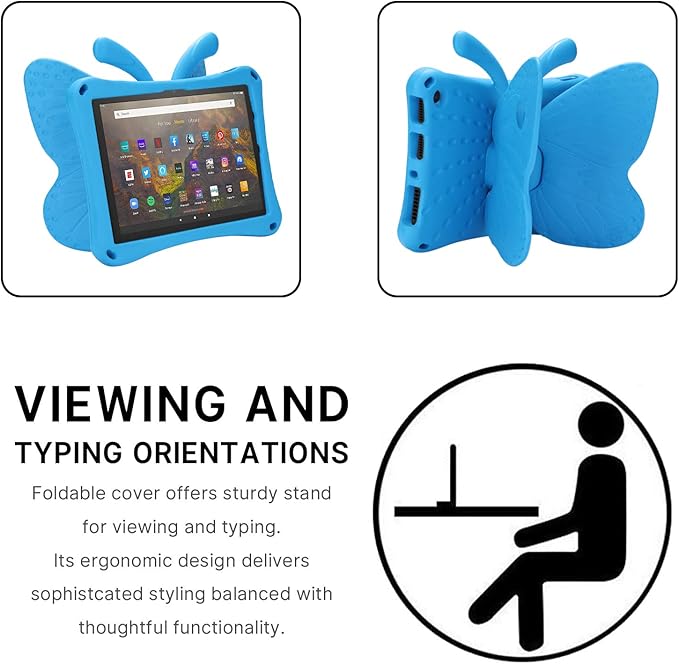 Kindle Fire Max 11 Tablet Case for Girls With Butterfly Pattern Kickstand Light EVA Full Body Rugged Shockproof Kid-Proof Protection - Blue