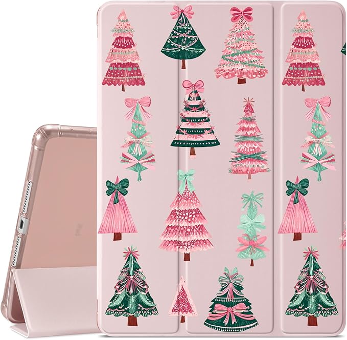 JOYLAND Boho Christmas Tree Case for iPad mini 7th(A17 Pro) 2024 / Mini 6th Generation 8.3 2021Pencil Holder &amp Clear Transparent Back &amp Trifold Smart Tablet Cover for Girls Women