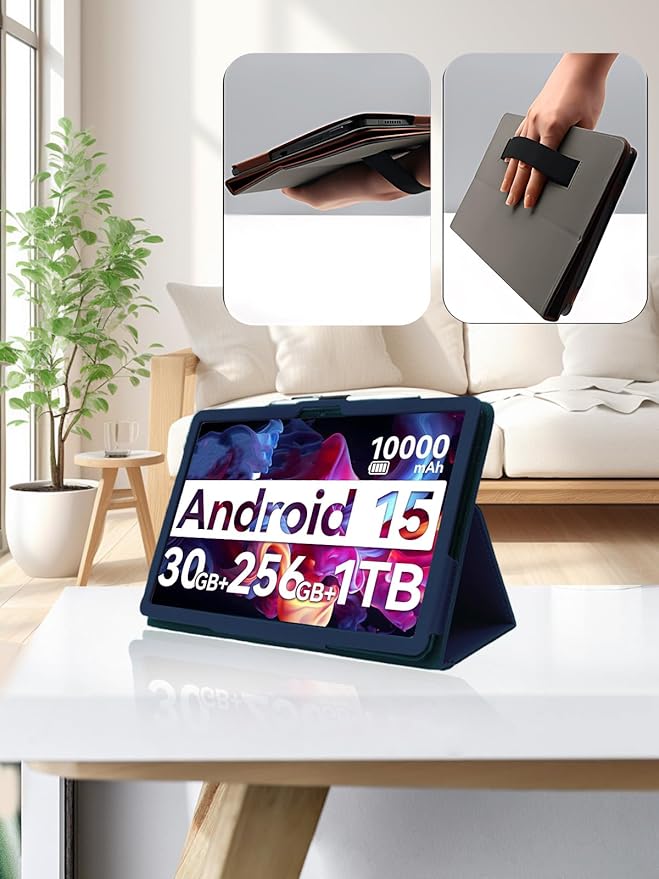 for Urao G140L 2025 14 Inch Android Tablet CaseBOVUGAC Folding Stand Protective Cover with Pencil Holder and Wrist StrapFull Protection Premium PUScratch Resistant(Dark Blue)