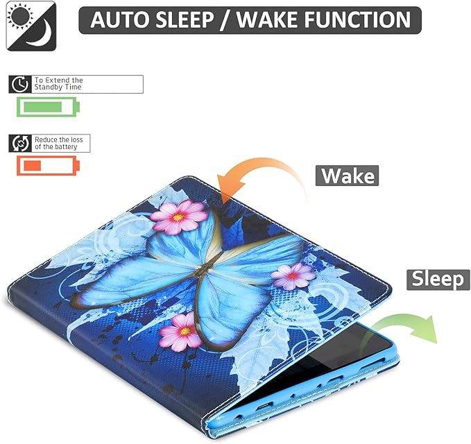 Dteck Case for All-New Fire HD 10 &amp HD 10 Plus Tablet (2021 Release 11th Generation) - Slim Multi-Angle Folio Stand Premium PU Leather Protective Smart Cover with Auto Wake Sleep Blue Butterfly