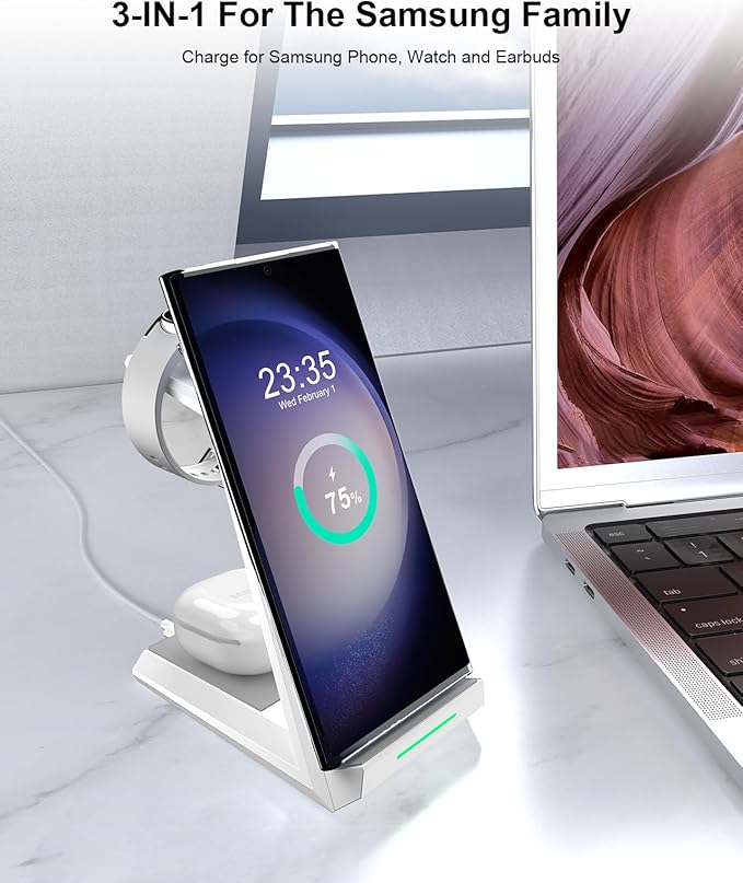 Wireless Charging Station for Samsung - NANAMI 3 in 1 Wireless Charger for Multiple Devices Fast Charger Stand for Galaxy S25 S24 S23 Ultra S22 S21 Z Flip Fold 4Watch 6/5/5 Pro/4/3Galaxy Buds 2 Pro